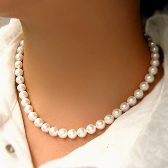 Classic White Simulated Pearl Choker Necklace