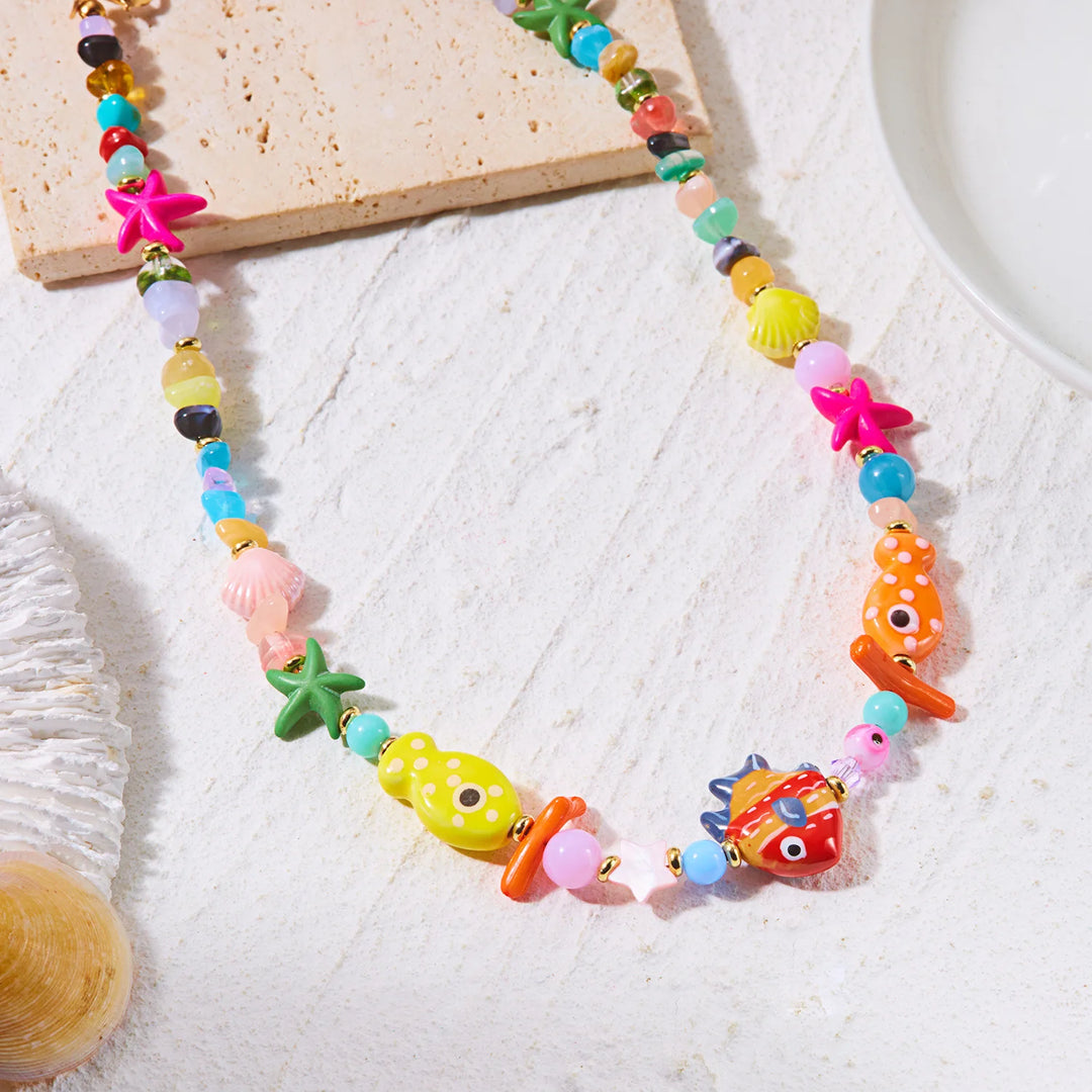 Colorful Ceramic Ocean Charm Beaded Necklace