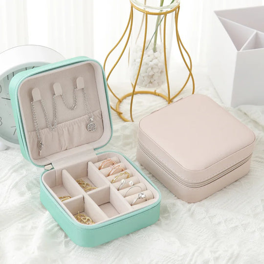 Portable Leather Travel Jewelry Organizer Case