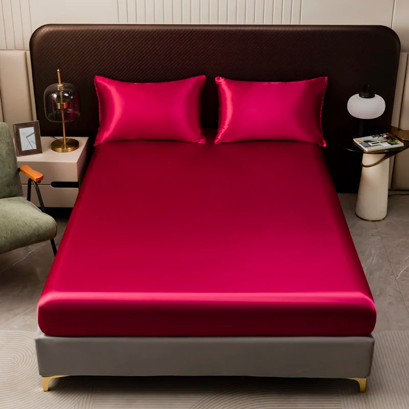 Ice Silk Satin Fitted Sheet with Elastic Band