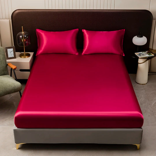 Ice Silk Satin Fitted Sheet with Elastic Band
