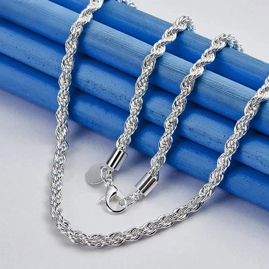 925 Sterling Silver Rope Chain Necklace &amp; Bracelet Set