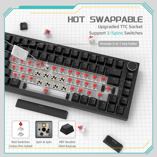 AJAZZ AK820 Wired 75% Hot-Swappable Mechanical Keyboard