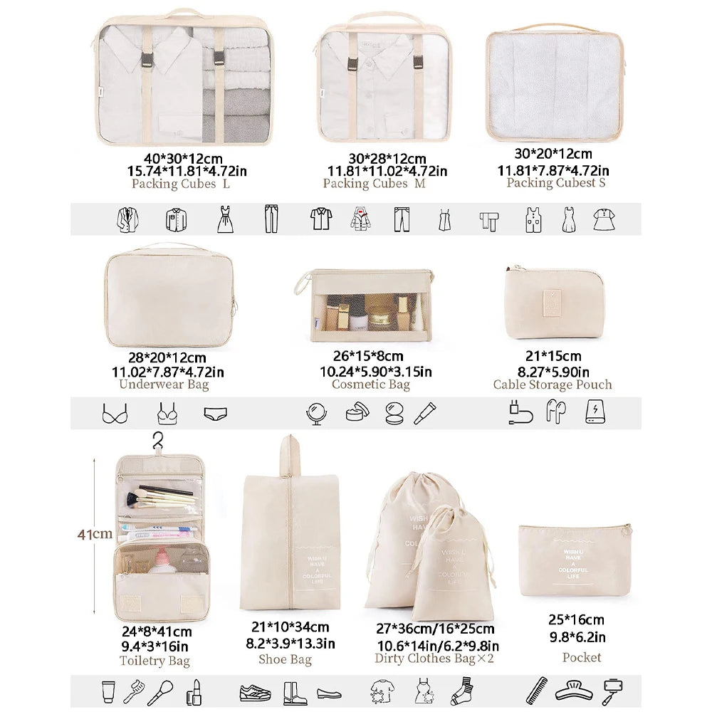 10-Piece Travel Packing Cubes Set with Shoe &amp; Toiletry Bags