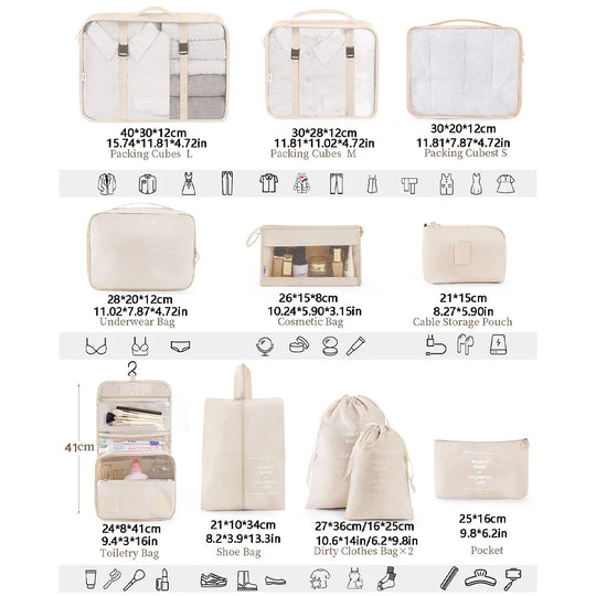 10-Piece Travel Packing Cubes Set with Shoe &amp; Toiletry Bags