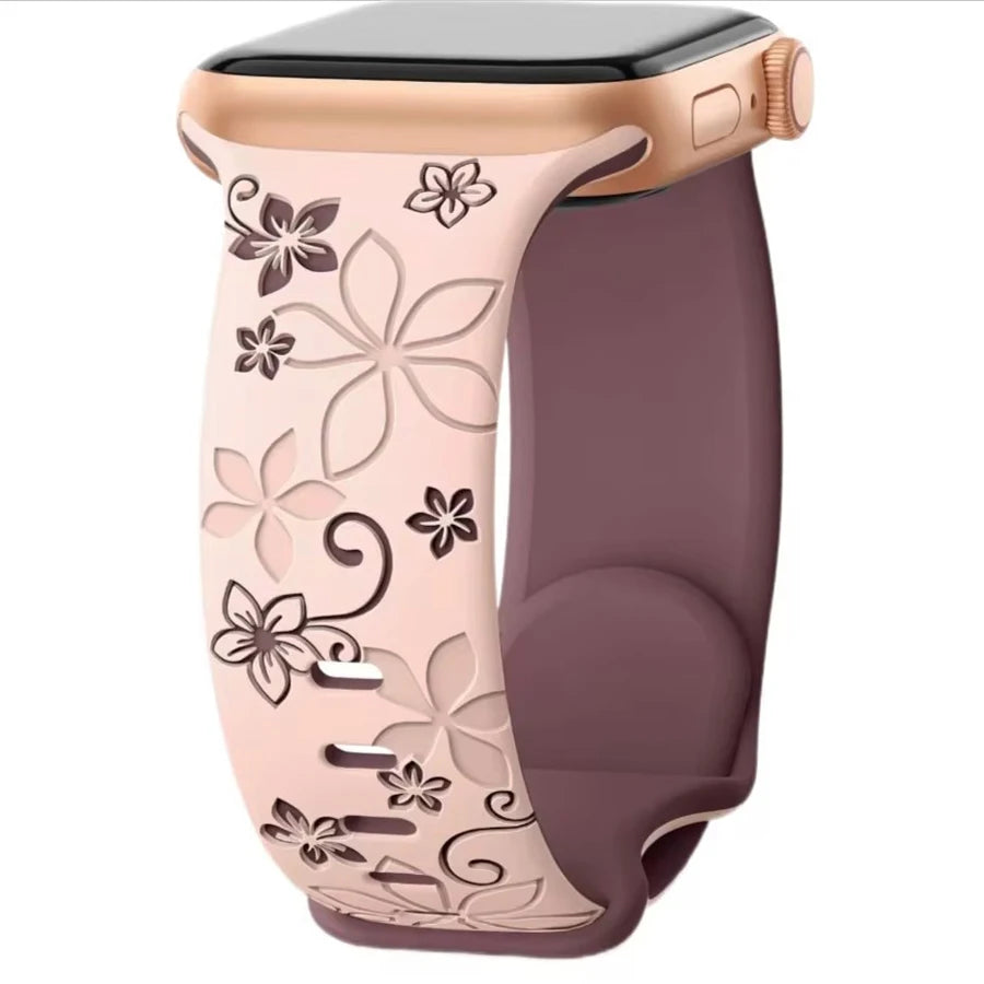 Floral Engraved Silicone Apple Watch Band