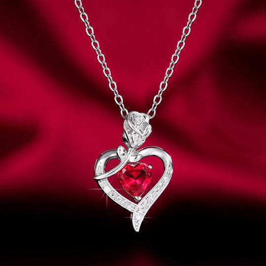 Heart Pendant Necklace for Mom with Rhinestones