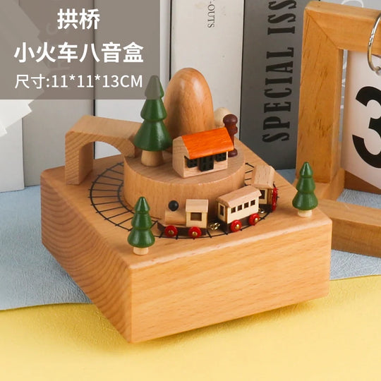 Wooden Carousel Music Box Hand Crank Musical Ornament