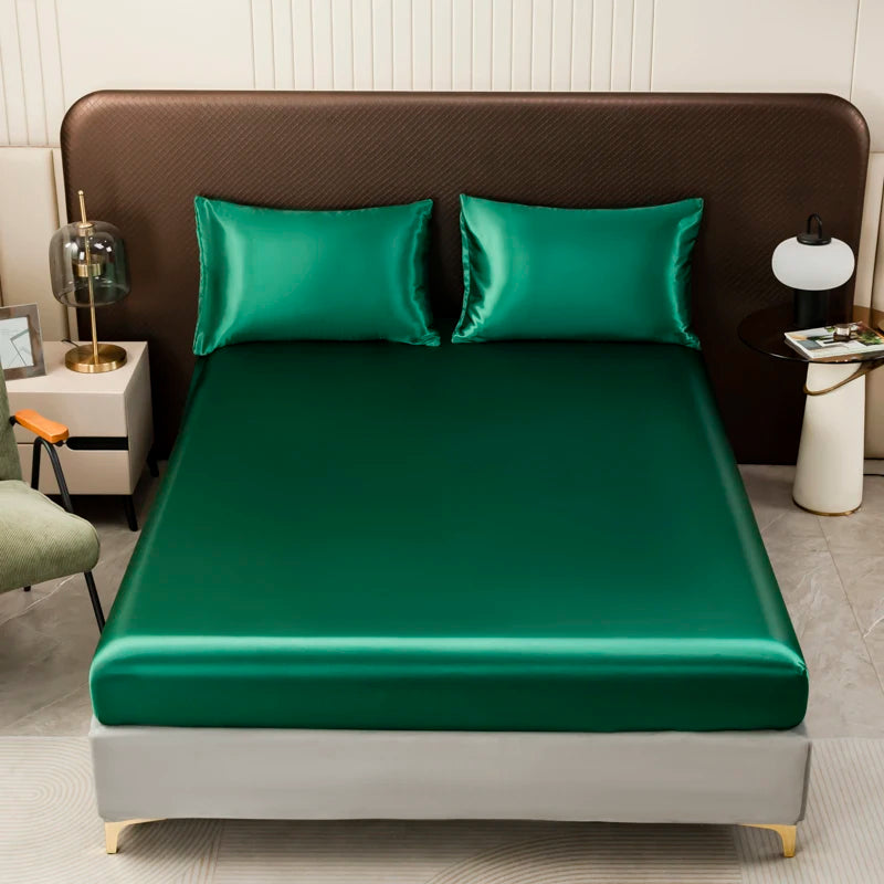 Ice Silk Satin Fitted Sheet with Elastic Band