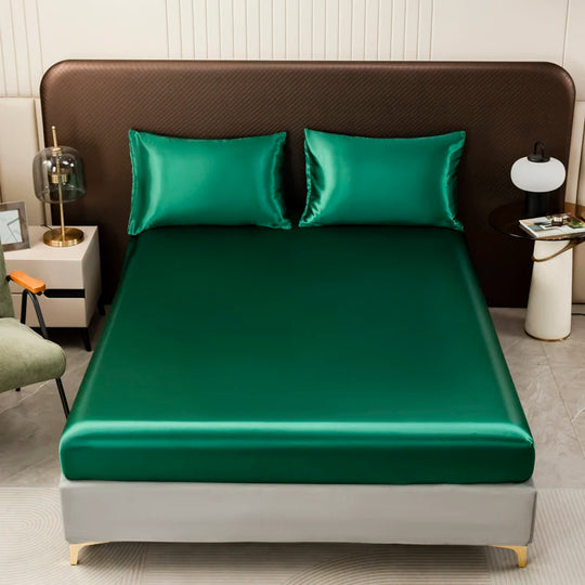Ice Silk Satin Fitted Sheet with Elastic Band