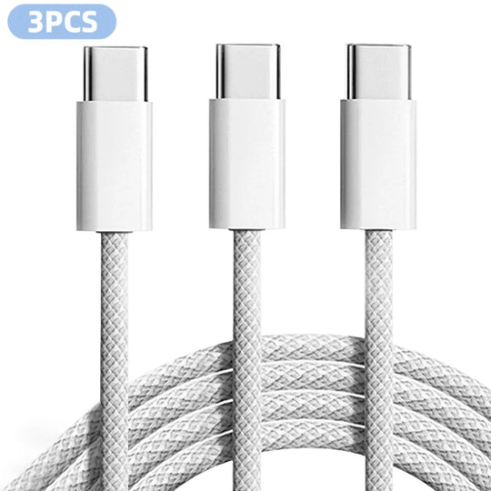3-Pack 60W Braided USB-C to USB-C Cables