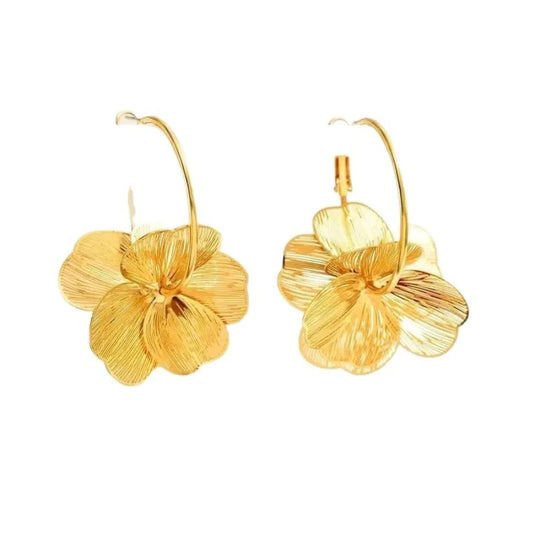 Gold Plated Floral Hoop Earrings for Women