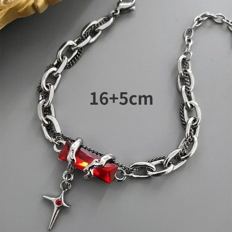 Retro Black Zircon Stainless Steel Chain Bracelet