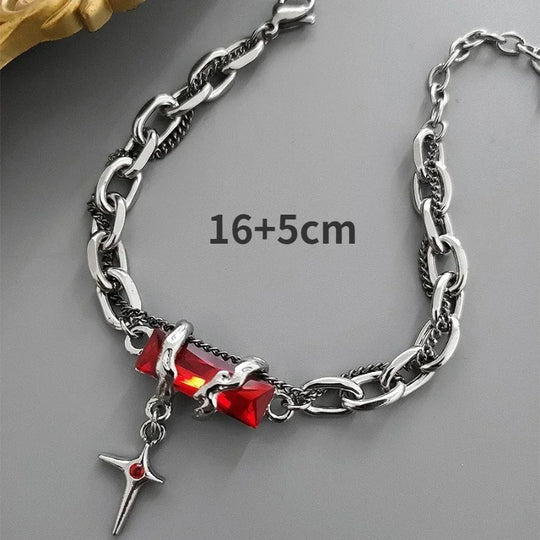 Retro Black Zircon Stainless Steel Chain Bracelet
