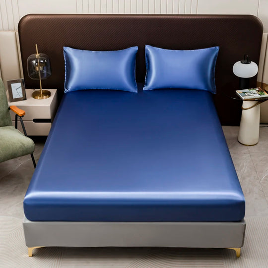 Ice Silk Satin Fitted Sheet with Elastic Band