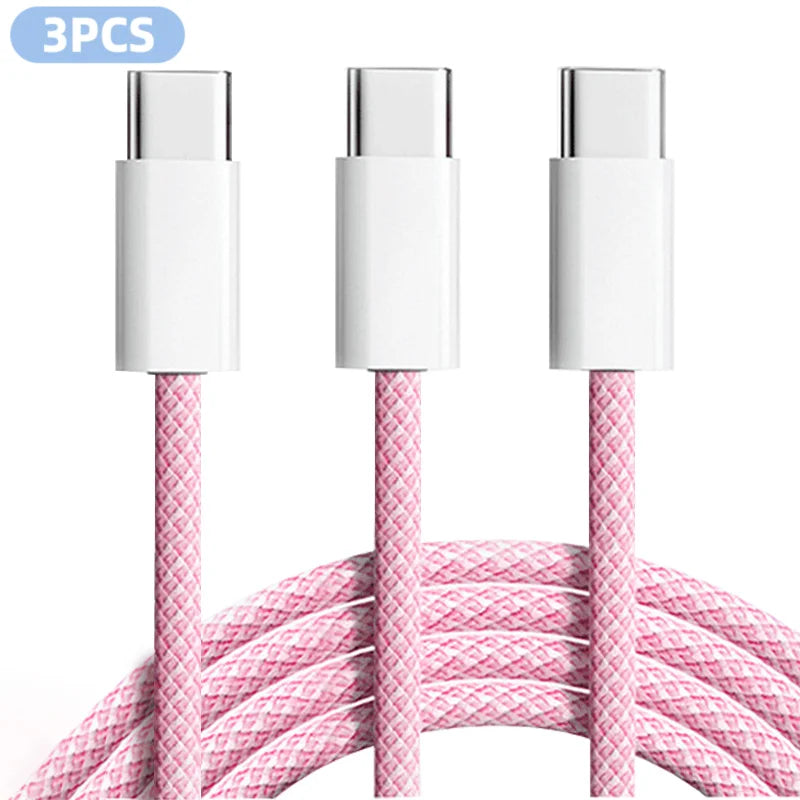 3-Pack 60W Braided USB-C to USB-C Cables