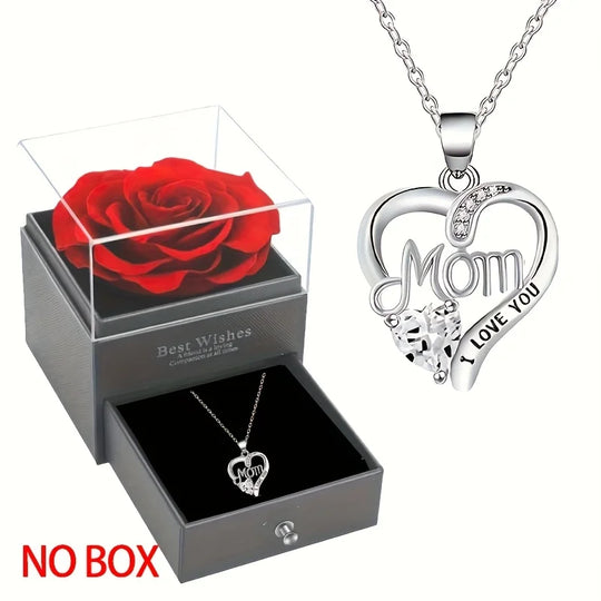 Heart Pendant Necklace for Mom with Rhinestones