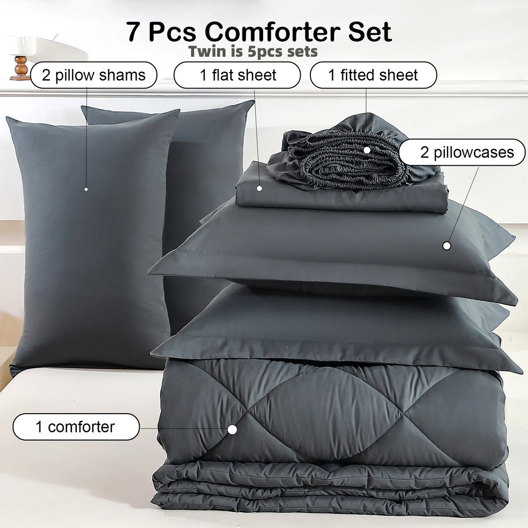 5-7-Piece Quilted Polyester Bedding Set with Sheets