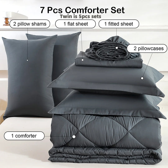 5-7-Piece Quilted Polyester Bedding Set with Sheets