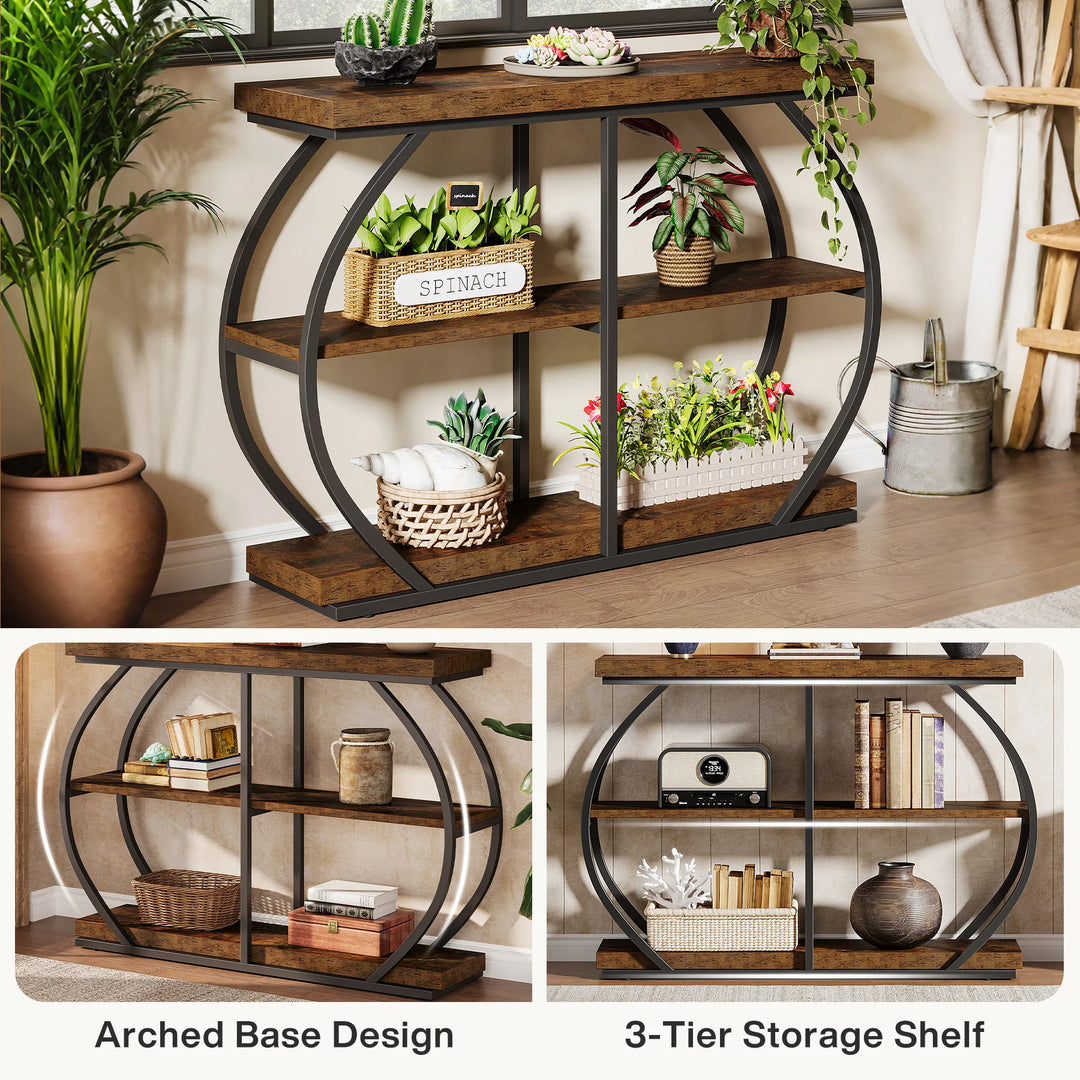 Industrial 3-Tier Console Table with Storage Shelves