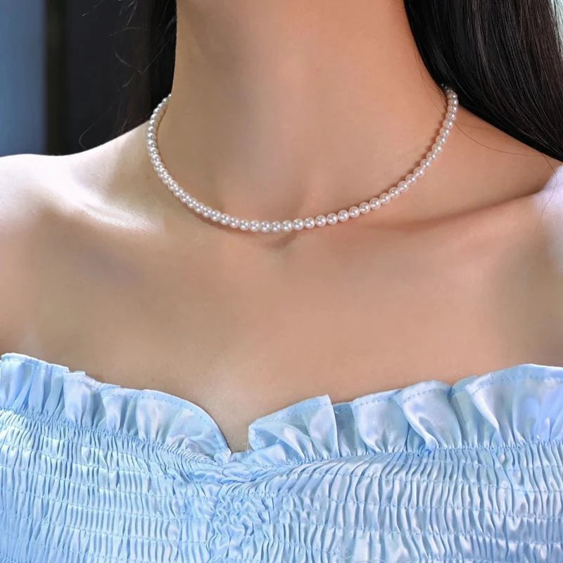 Classic White Simulated Pearl Choker Necklace