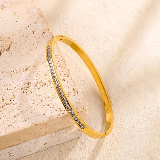 Gold Stainless Steel Zircon Bangle Bracelet