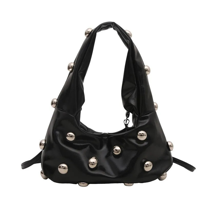 Studded PU Leather Hobo Shoulder Bag for Women