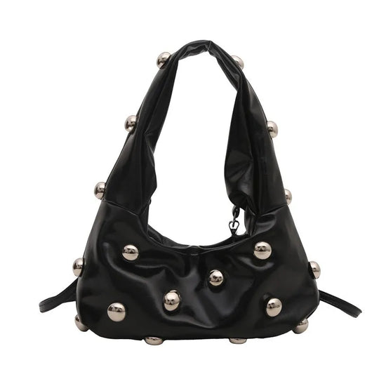 Studded PU Leather Hobo Shoulder Bag for Women