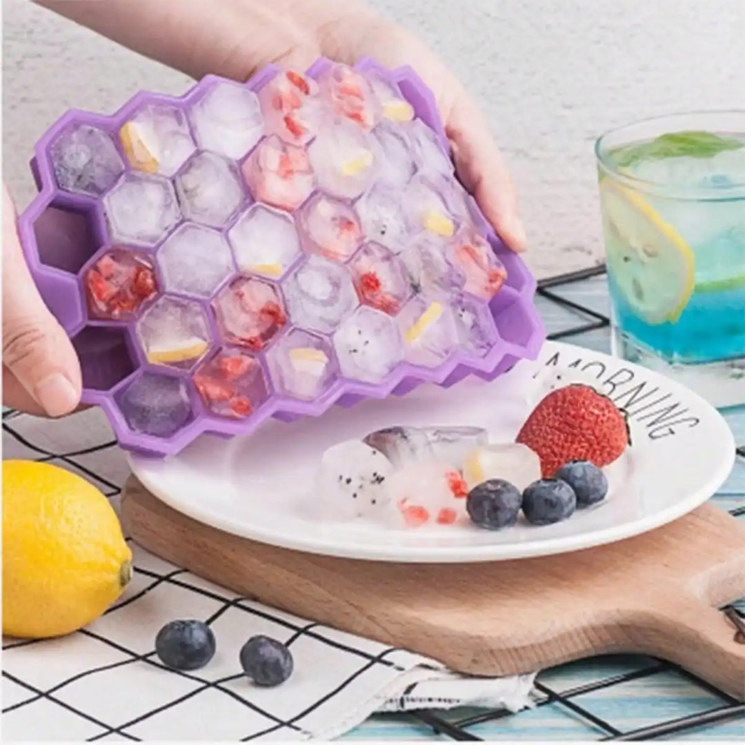 Silicone Honeycomb Ice Cube Tray with Cover 37-Cell Mold