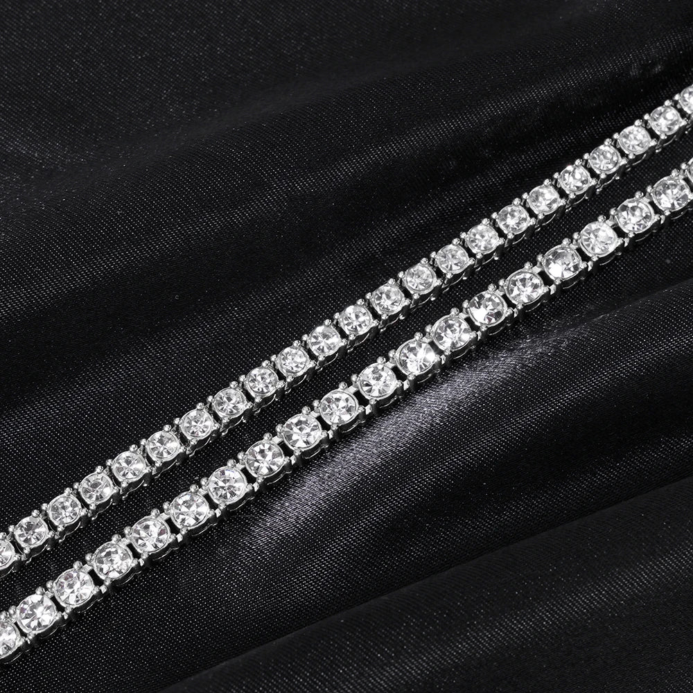 5MM Rhinestone Tennis Chain Necklace – Silver Link Chain