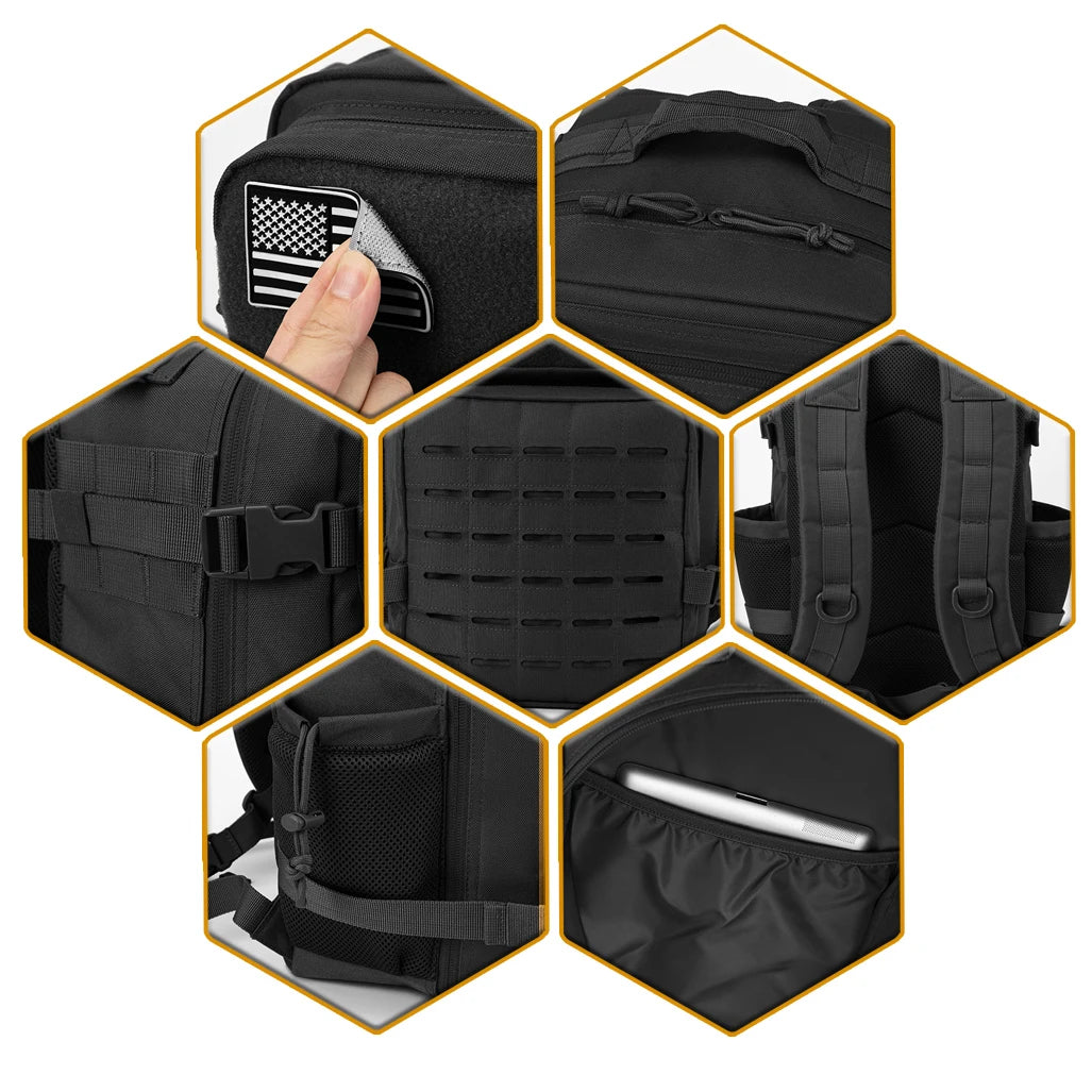 25L Tactical MOLLE Backpack with Dual Bottle Holders