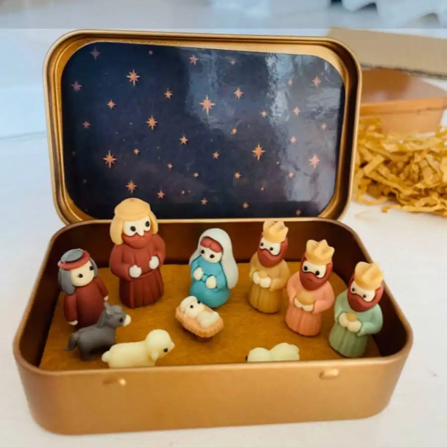 Portable Mini Nativity Scene Tin Box Set