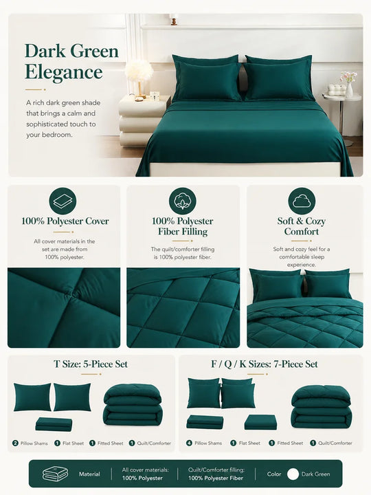 5-7-Piece Quilted Polyester Bedding Set with Sheets