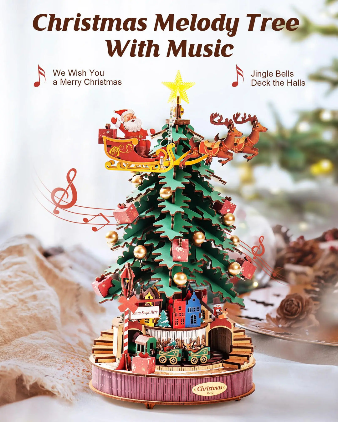 Rolife Christmas Melody Tree 3D Wooden Music Box