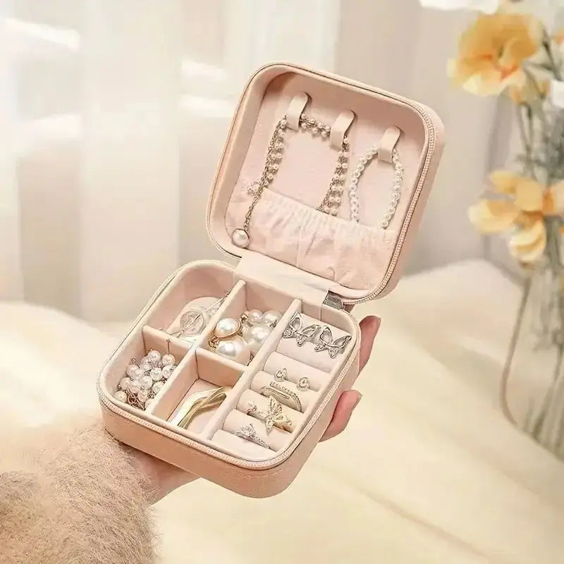 Portable Leather Travel Jewelry Organizer Case