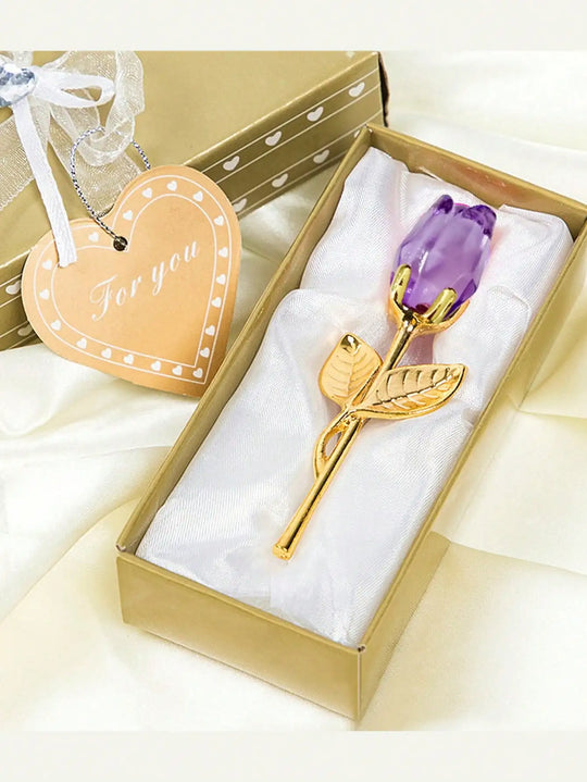 Crystal Glass Rose Flower Gift with Decorative Gift Box