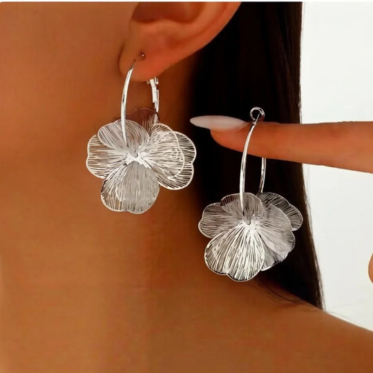 Gold Plated Floral Hoop Earrings for Women
