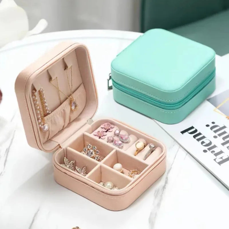 Portable Leather Travel Jewelry Organizer Case