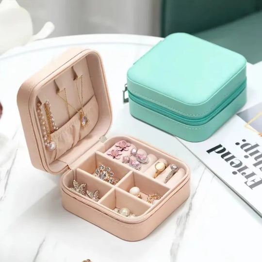 Portable Leather Travel Jewelry Organizer Case