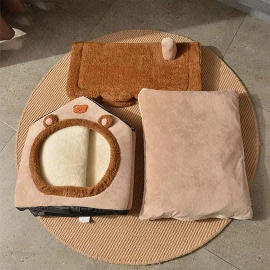 Foldable Washable Plush Pet House Bed for Cats &amp; Small Dogs