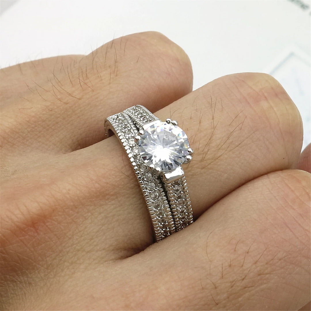 925 Sterling Silver Color Zircon Couple Ring Set