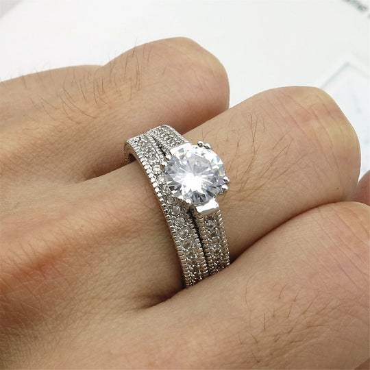 925 Sterling Silver Color Zircon Couple Ring Set
