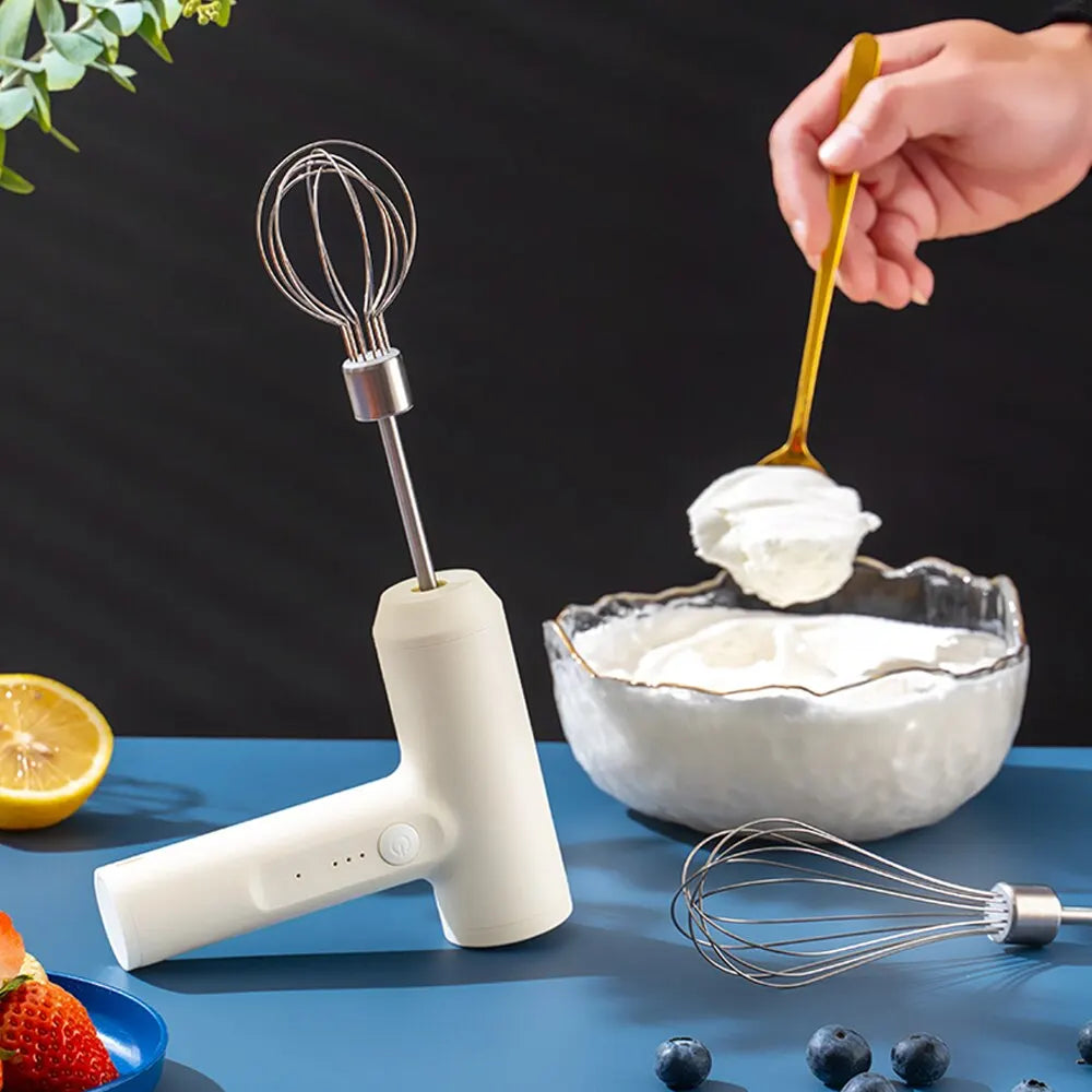 Rechargeable 3-Speed Electric Hand Mixer with 2 Whisks