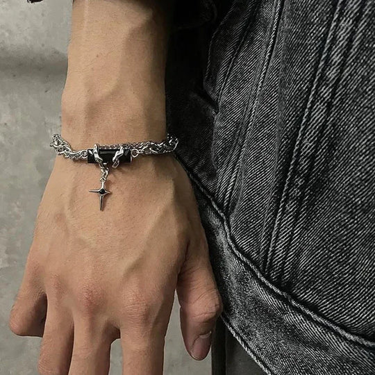 Retro Black Zircon Stainless Steel Chain Bracelet