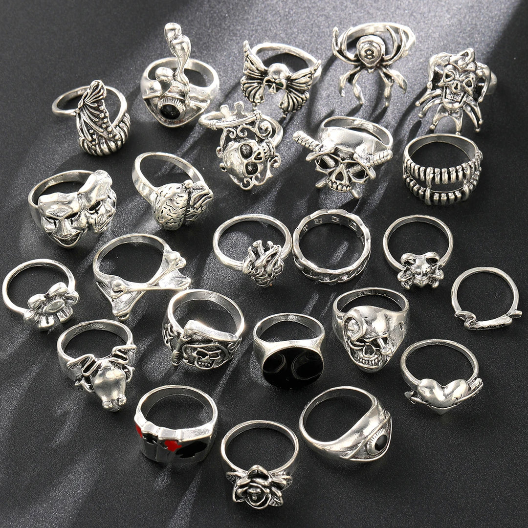 24-Piece Gothic Punk Ring Set for Women &amp; Men