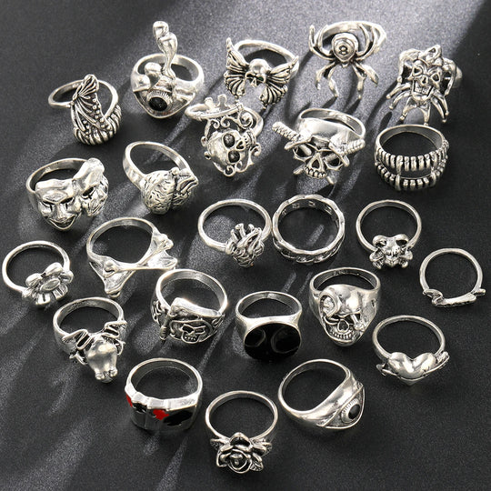 24-Piece Gothic Punk Ring Set for Women &amp; Men