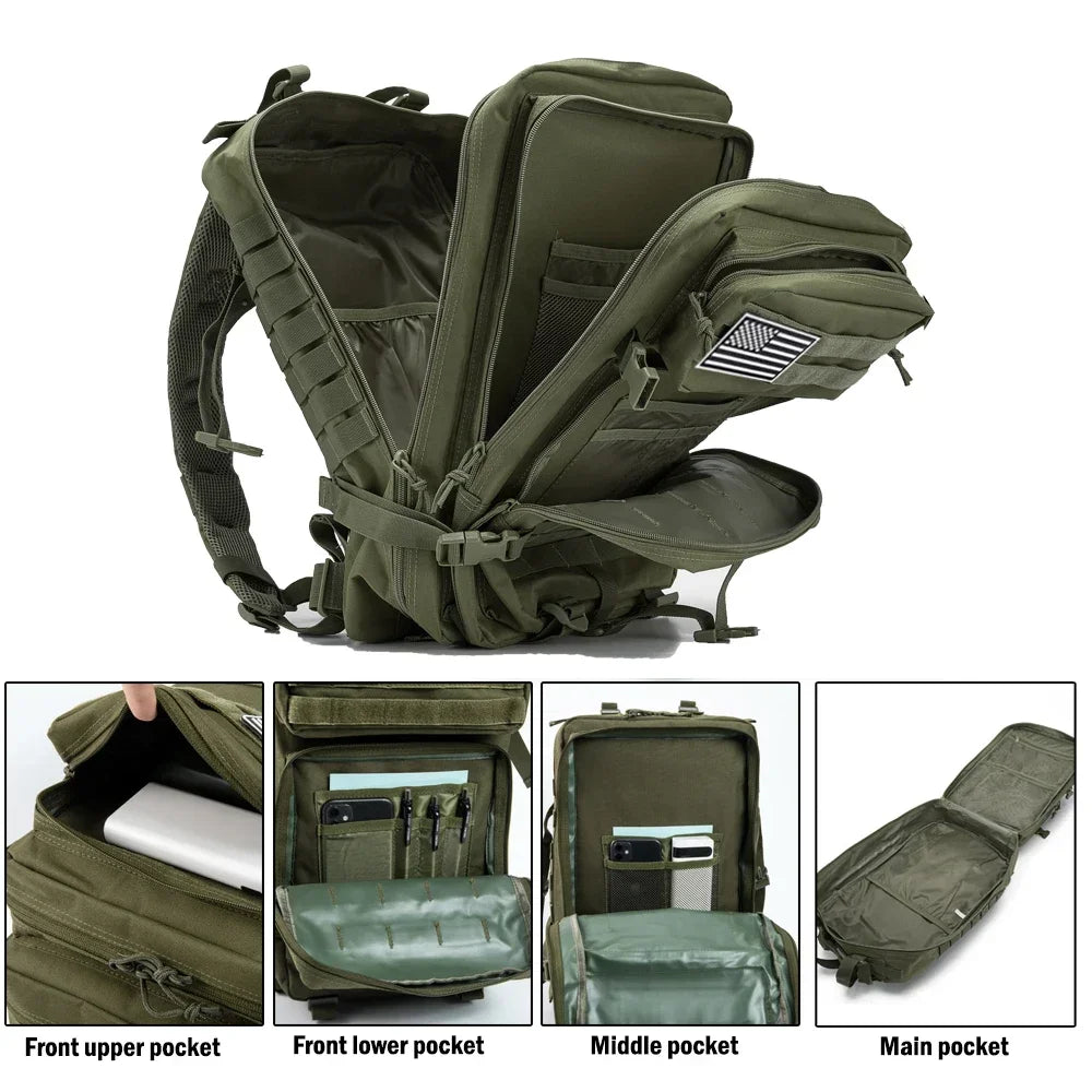 45L Tactical Backpack with Multi-Compartment Storage