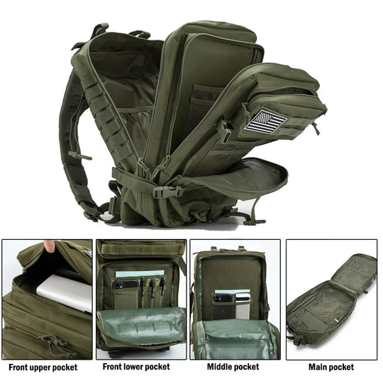 45L Tactical Backpack with Multi-Compartment Storage