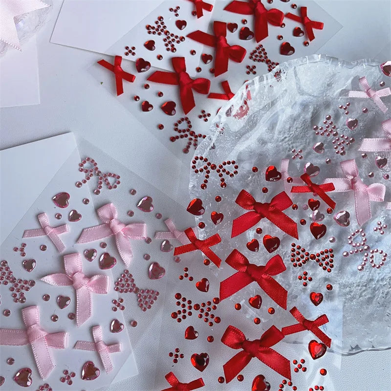 3D Bow &amp; Heart Gem Decorative Sticker Sheet