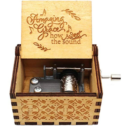 Wooden Hand Crank Music Box – Amazing Grace